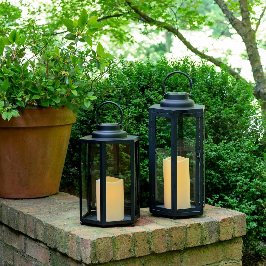 14 Inch Black Metal Glass Waterproof Solar Outdoor Lantern S408836