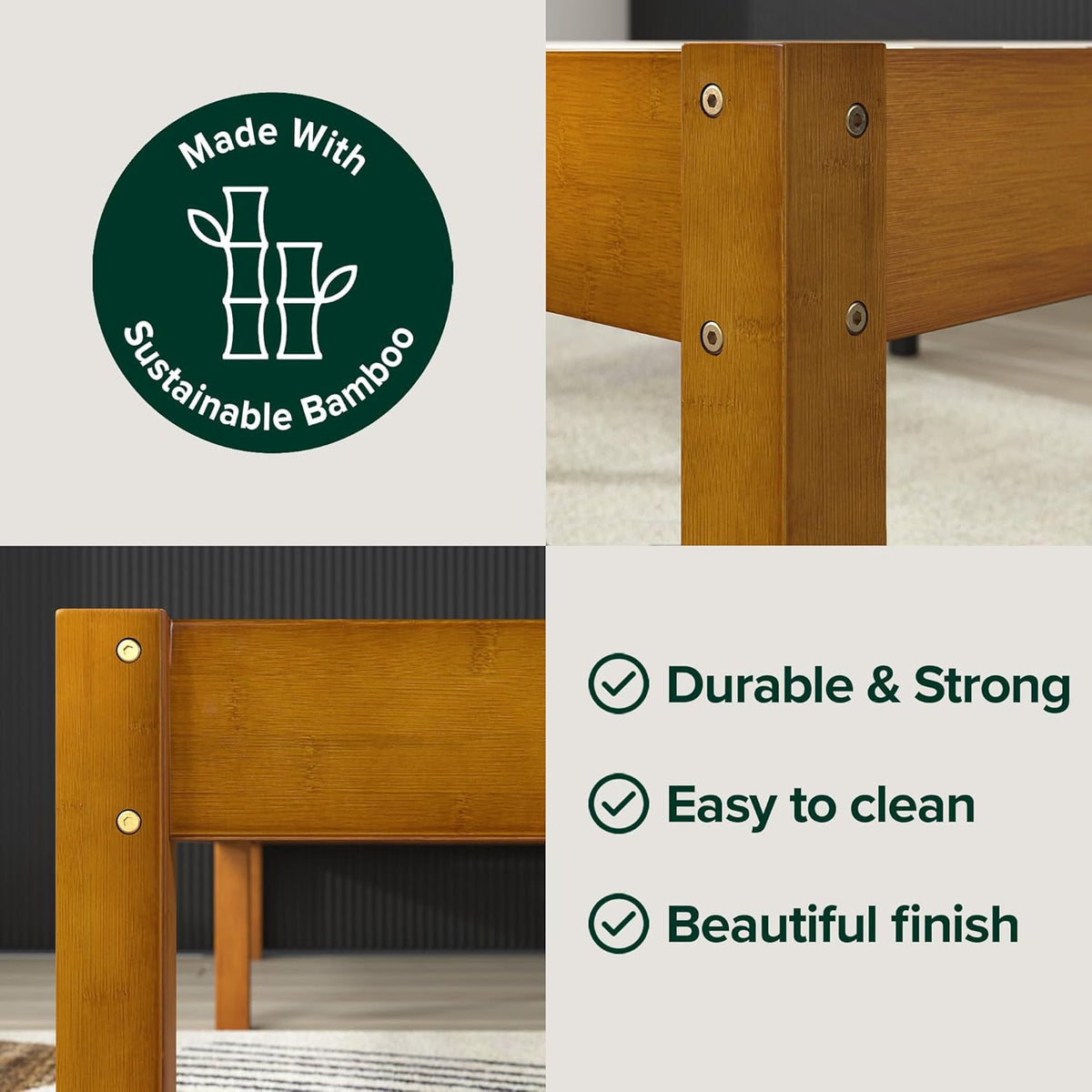 14 Inch Bamboo Platform Bed Frame, Wood Slat Support, Full J15854