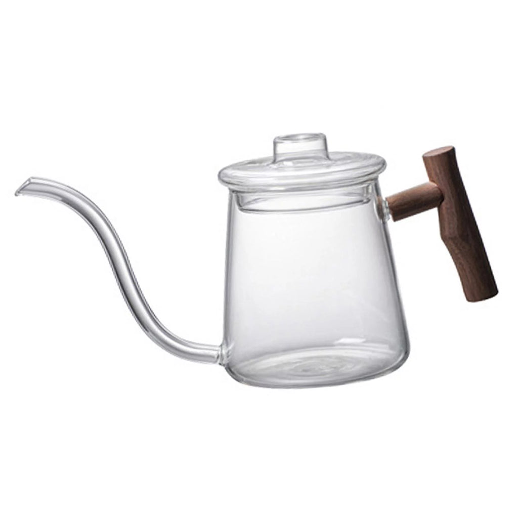 High Borosilicate Glass Gooseneck Kettle Wooden Handle 480ML Z180075