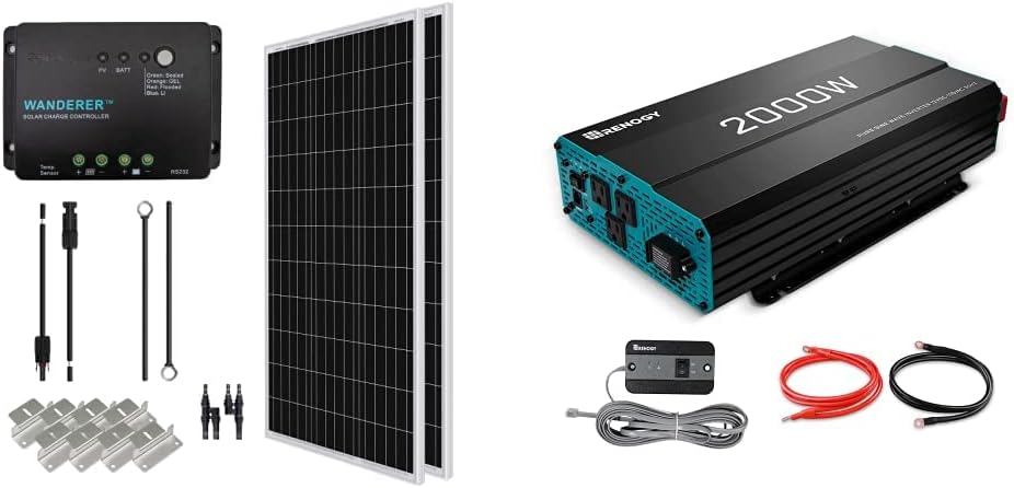 200 Watt 12 Volt Monocrystalline Solar Panel Starter Kit with 2 Pcs 100W Panel and 30A PWM Charge Controller F1005