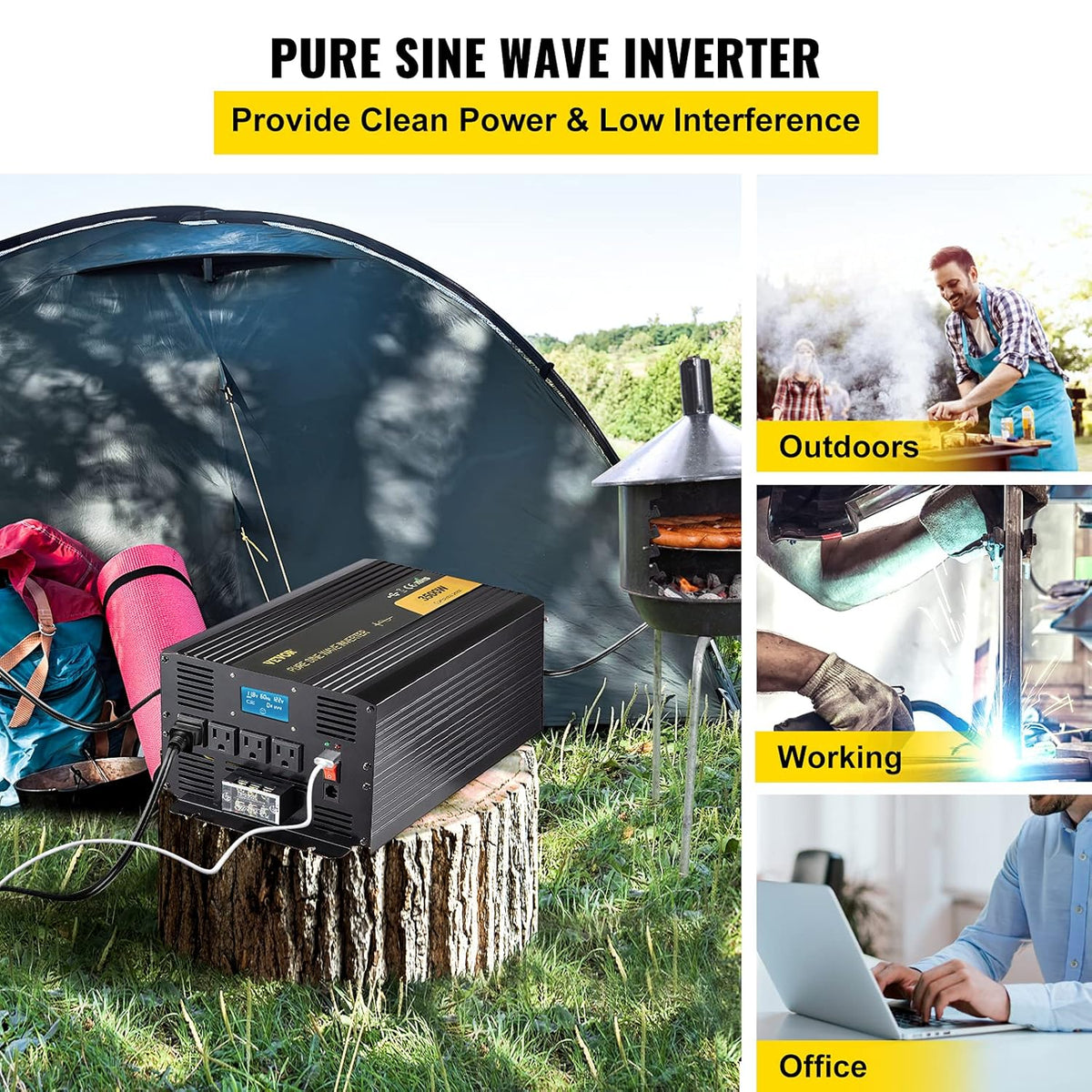 3500 Watt Pure Sine Wave Power Inverter, DC 12V to AC 120V, with USB Port LCD Display Remote Controller and AC Outlets C1608