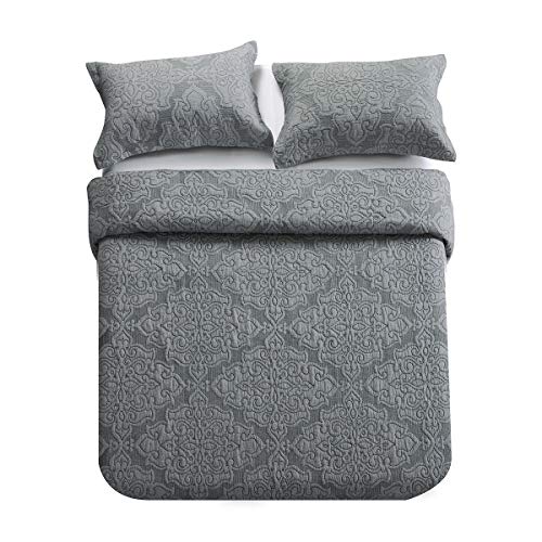 Oversized King 3-Piece Cotton Reversible Embroidered Quilted Bedding Set with Shams Y876239