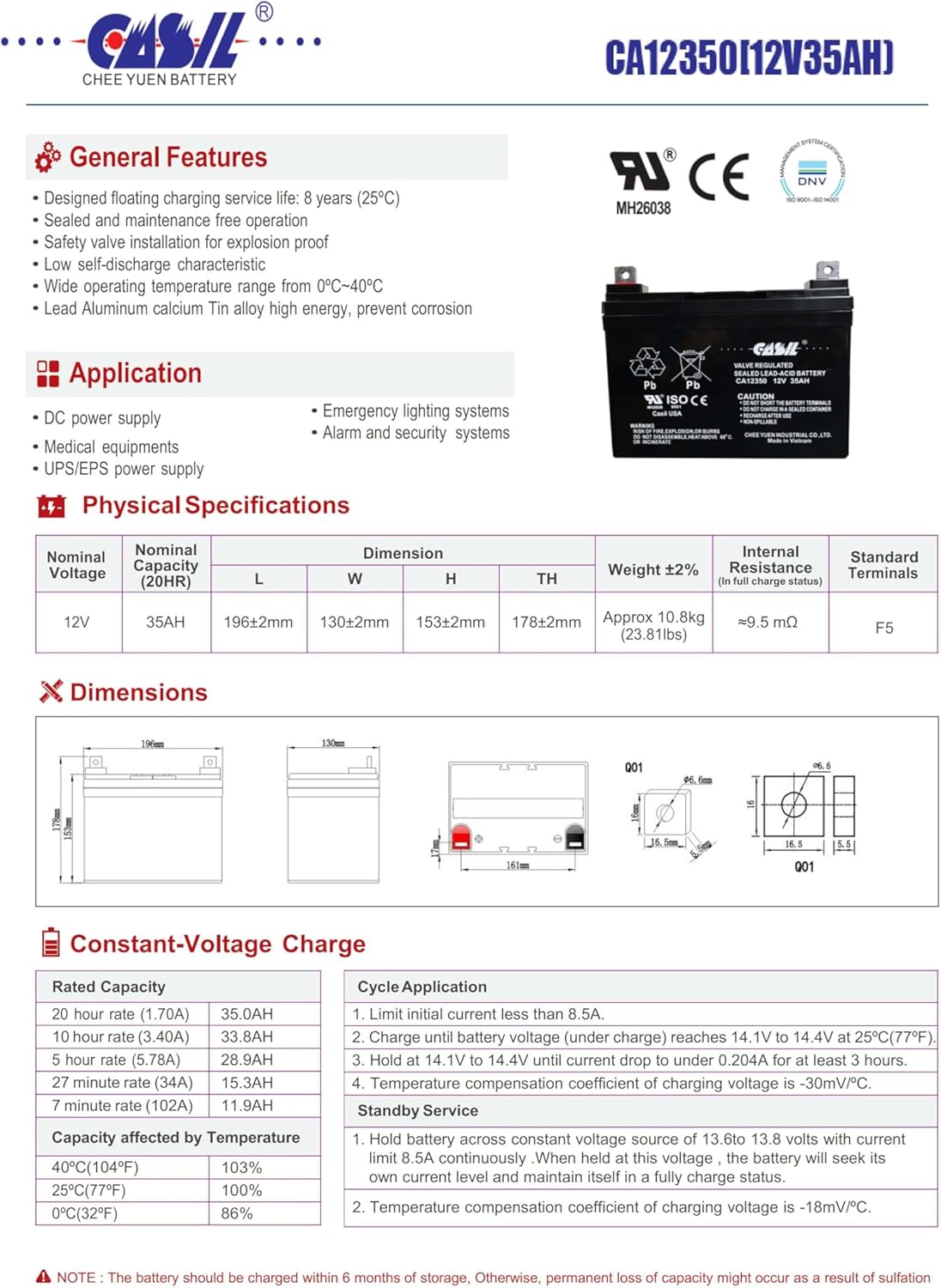 12V 35Ah Deep Cycle AGM SLA Rechargeable Battery O505583