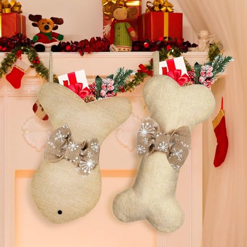 2 Pcs Dog Christmas Stocking with Bow Knot Y5735