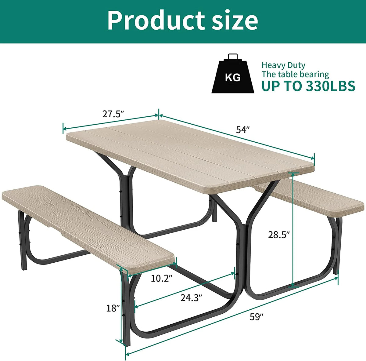 Heavy-Duty Outdoor Picnic Table Set with Weatherproof Resin Tabletop E220579