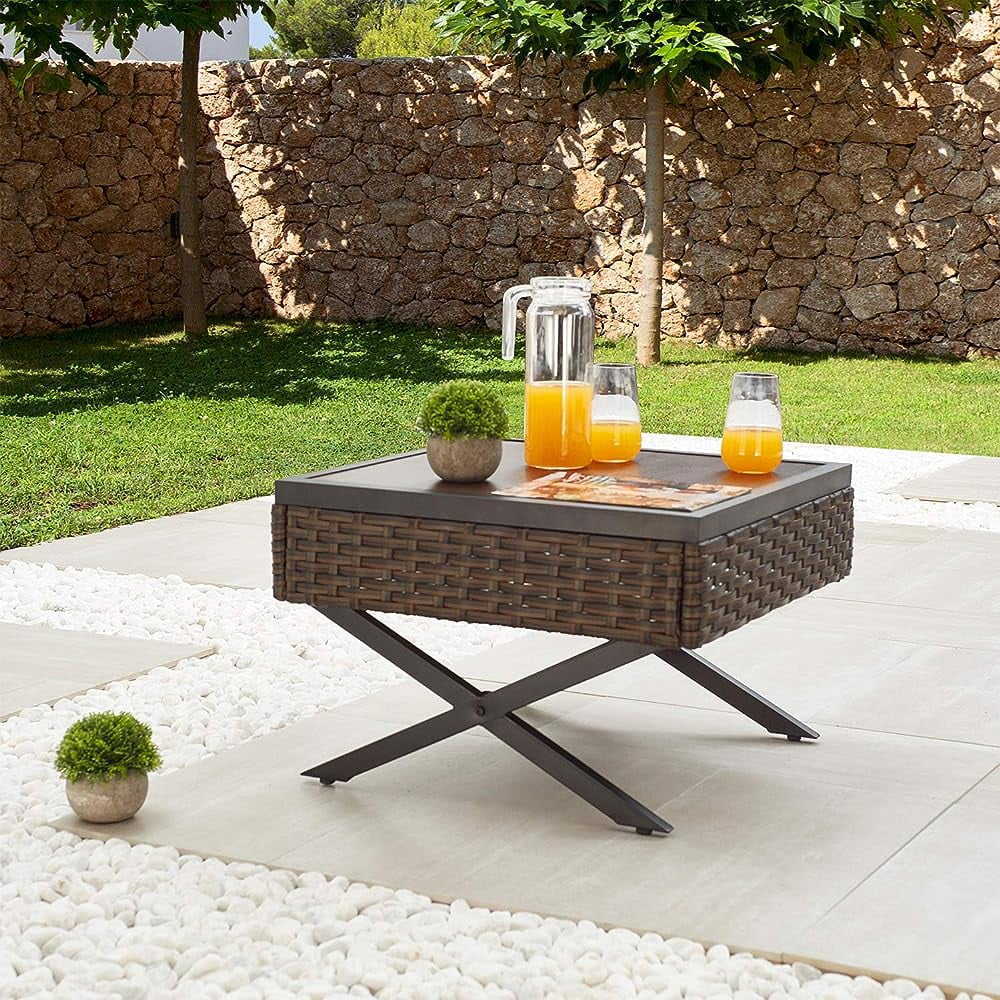 Brown Black Metal Outdoor Coffee Table Q50884