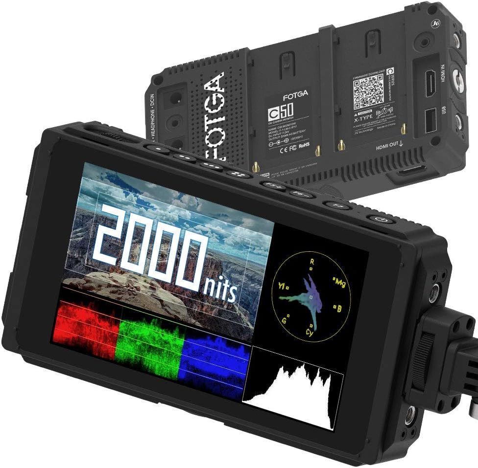 5 Inch 2000nit Touch Screen DSLR Camera Field Monitor with 3D LUT, 4K HDMI Input/Output, Dual NP-F Battery Mount B339