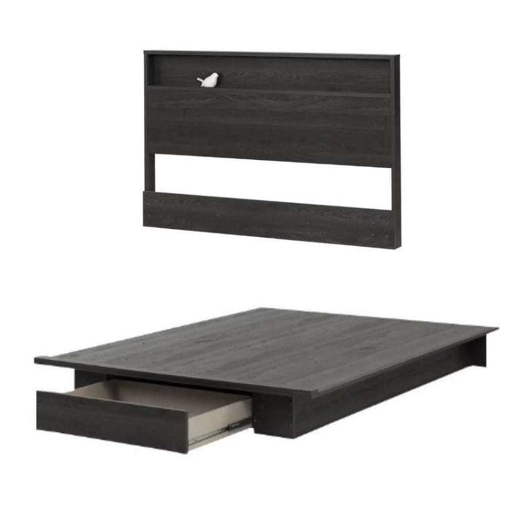 Queen Platform Bed & Headboard Set in Gray Oak N861517