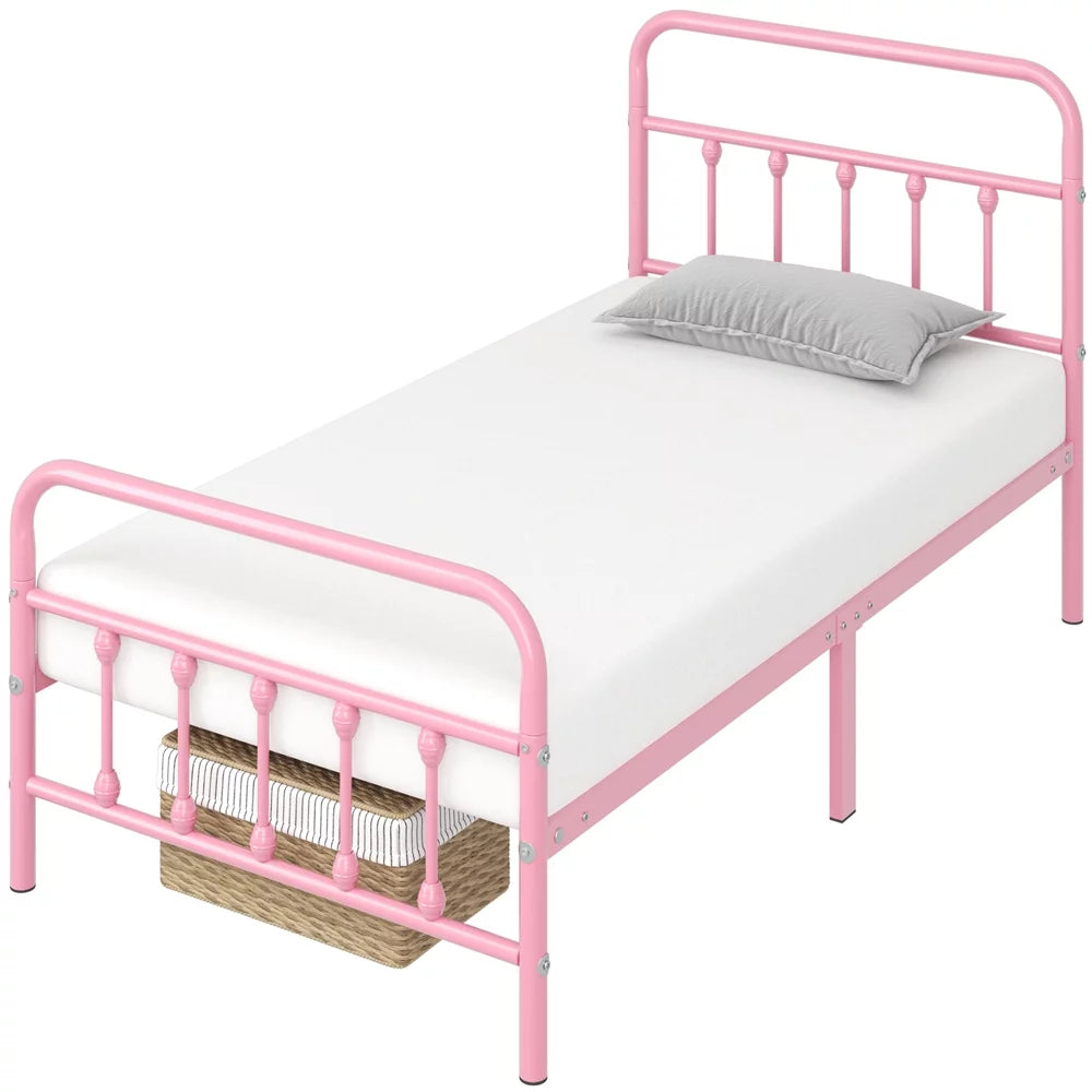 Queen Metal Bed Frame with Headboard & Footboard, White J549