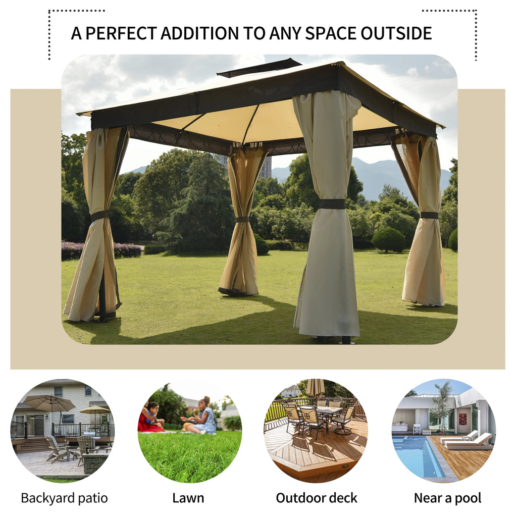 10' X 10' Outdoor Gazebo Tent with Metal Frame, khaki N7952