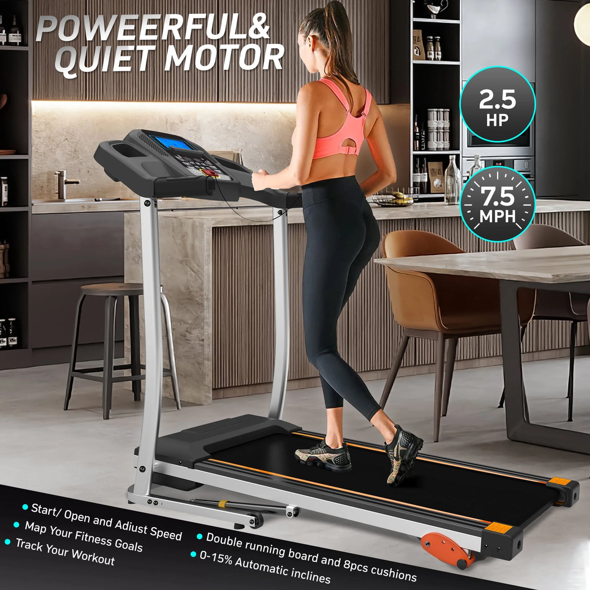 2.5 Hp Folding Treadmill with Incline J720