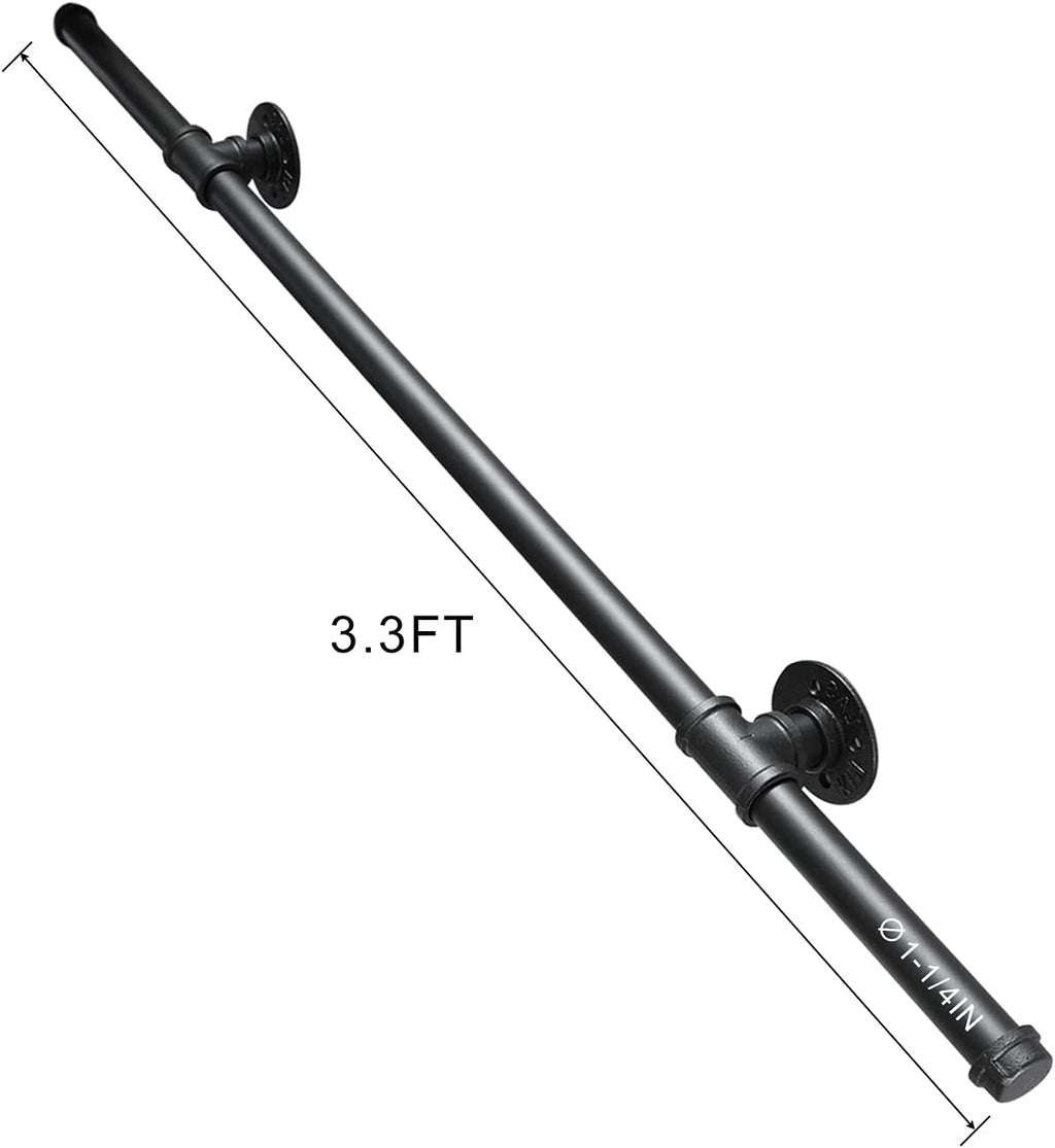 Black Metal Galvanized Steel Staircase Handrail with 4 Wall Mount Support S716840
