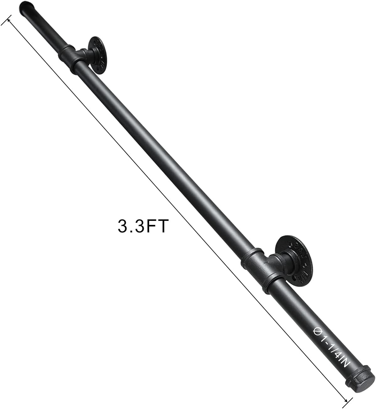 Black Metal Galvanized Steel Staircase Handrail with 4 Wall Mount Support S716840