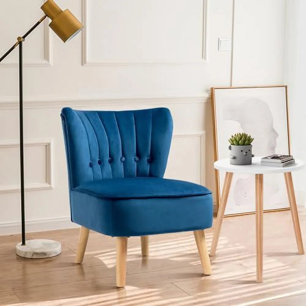 Armless Velvet Accent Chair with Rubber Wood Legs J562