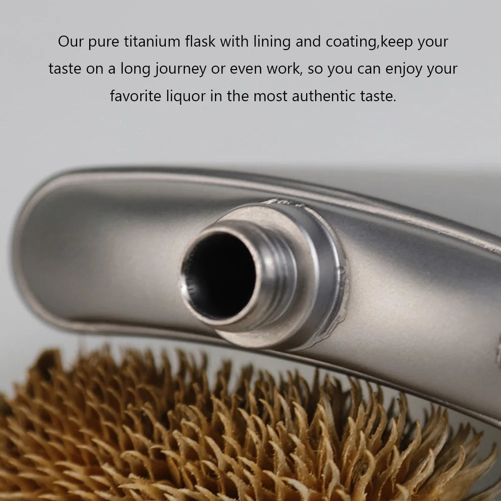 Titanium Flask Hip Flagon with Screw Clip Ultralight Hydration Flat Bottle with Ti Funnel M969