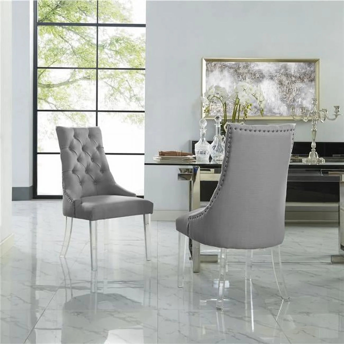 Light Grey Linen Armless Dining Chair Set of 2 D28993
