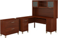 60W L Shaped Desk with Hutch and Lateral File Cabinet V9058