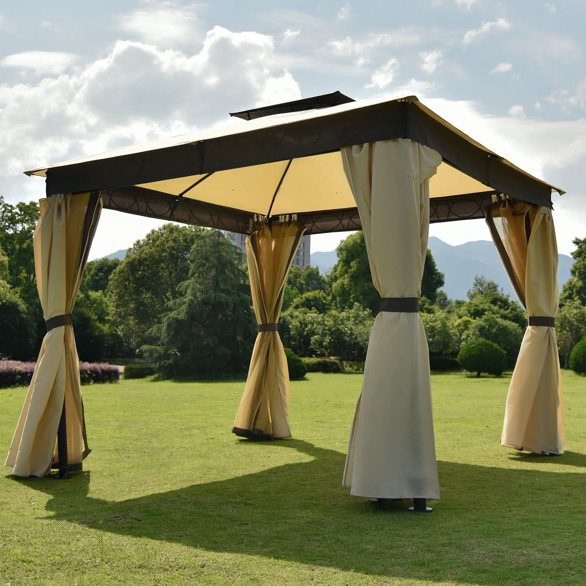 10' X 10' Outdoor Gazebo Tent with Metal Frame, khaki N7952