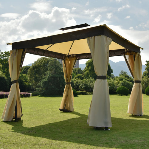 10' X 10' Outdoor Gazebo Tent with Metal Frame, khaki N7952