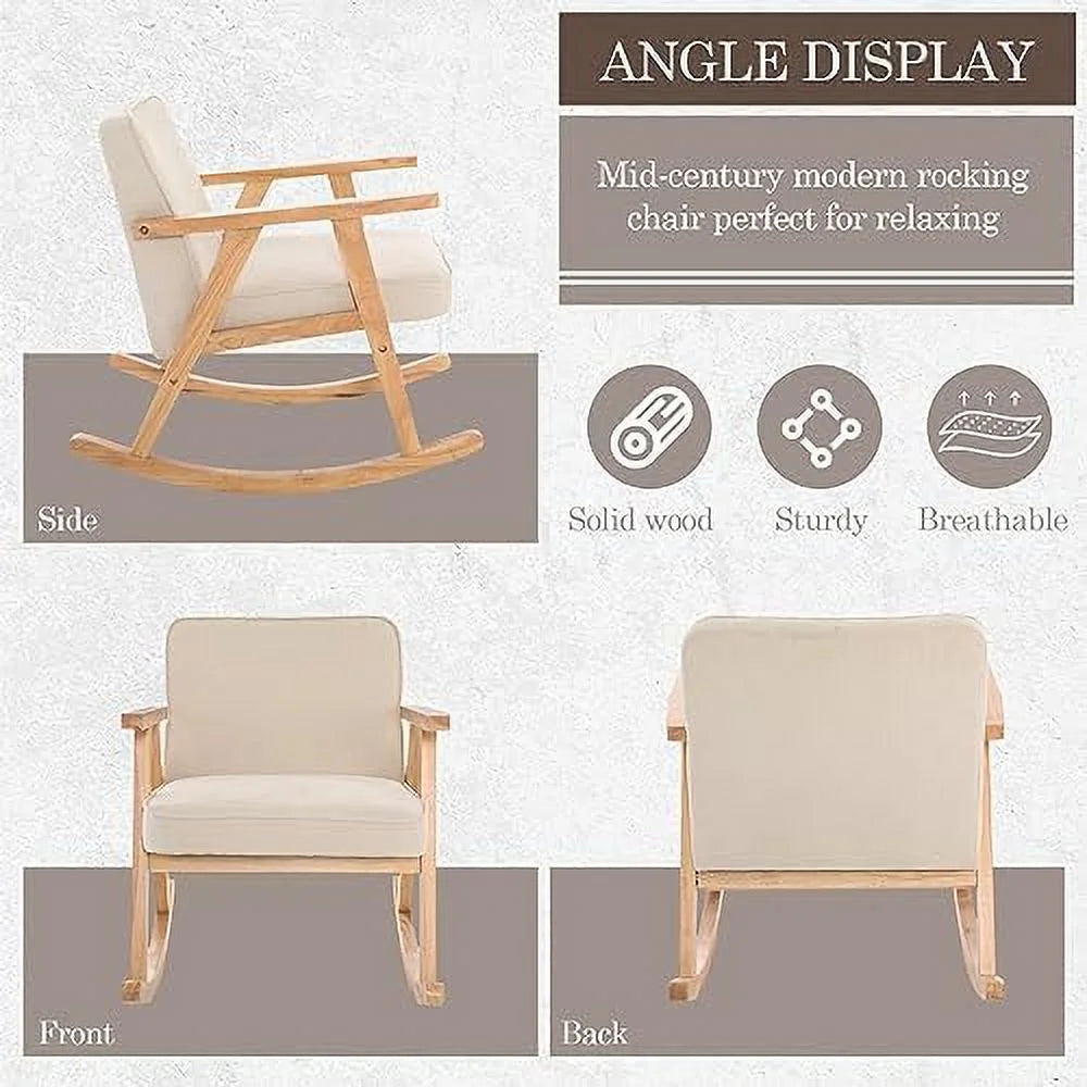 Beige Walnut Upholstered Rocking Chair with Solid Wood E662465