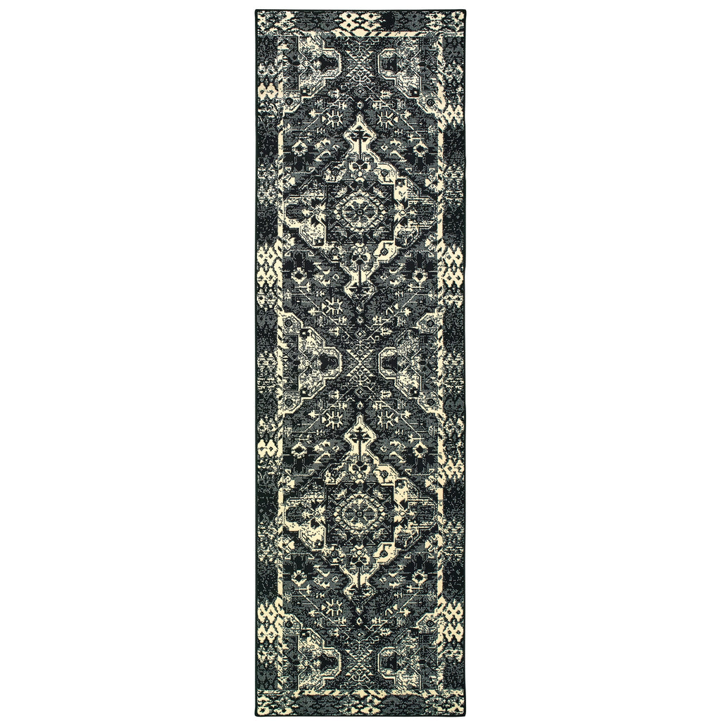 Moss Medallion Black Ivory Micro Fiber Rug 5'3" x 7'6" Y356014