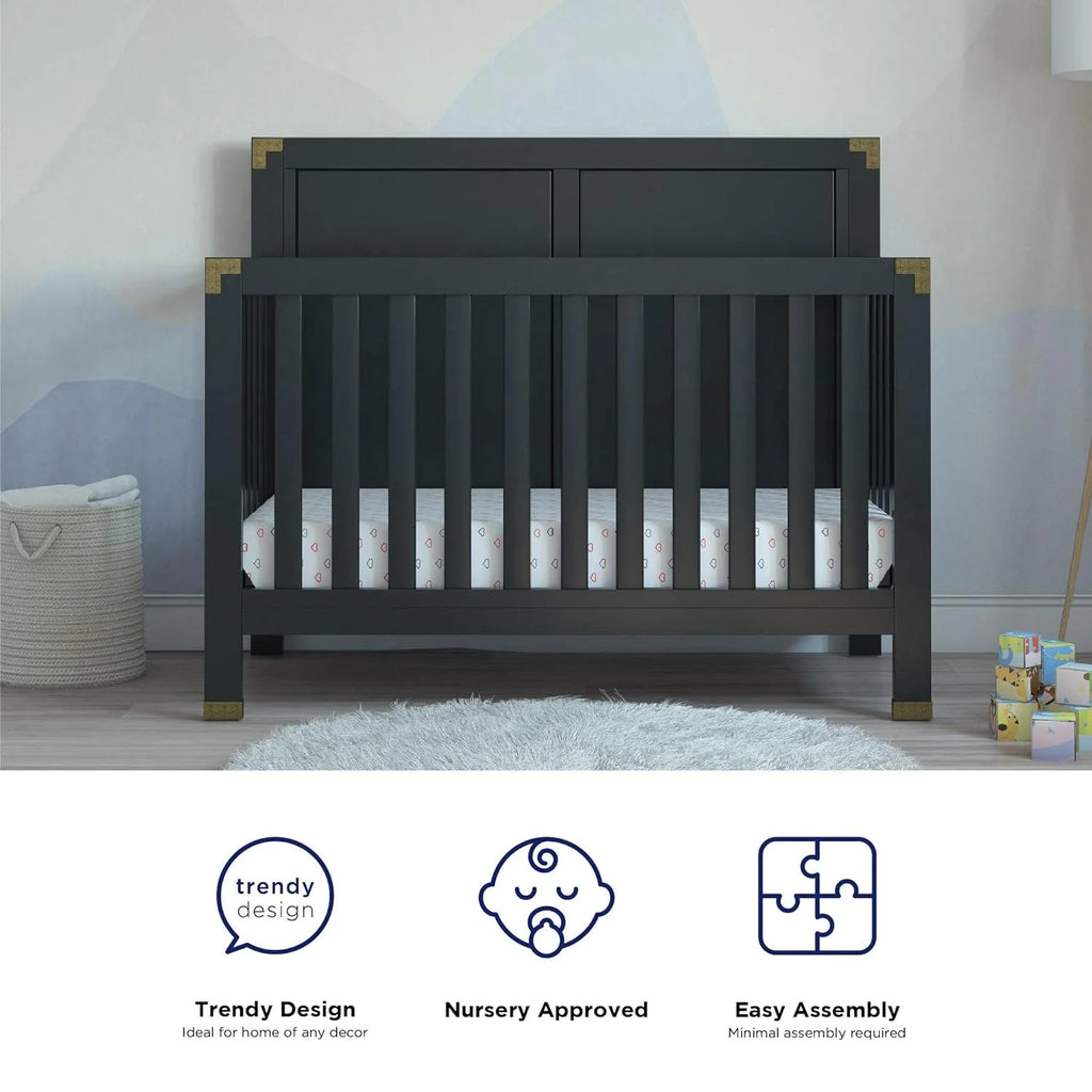 Black 5-in-1 Convertible Crib Solid Pine Wood B383784