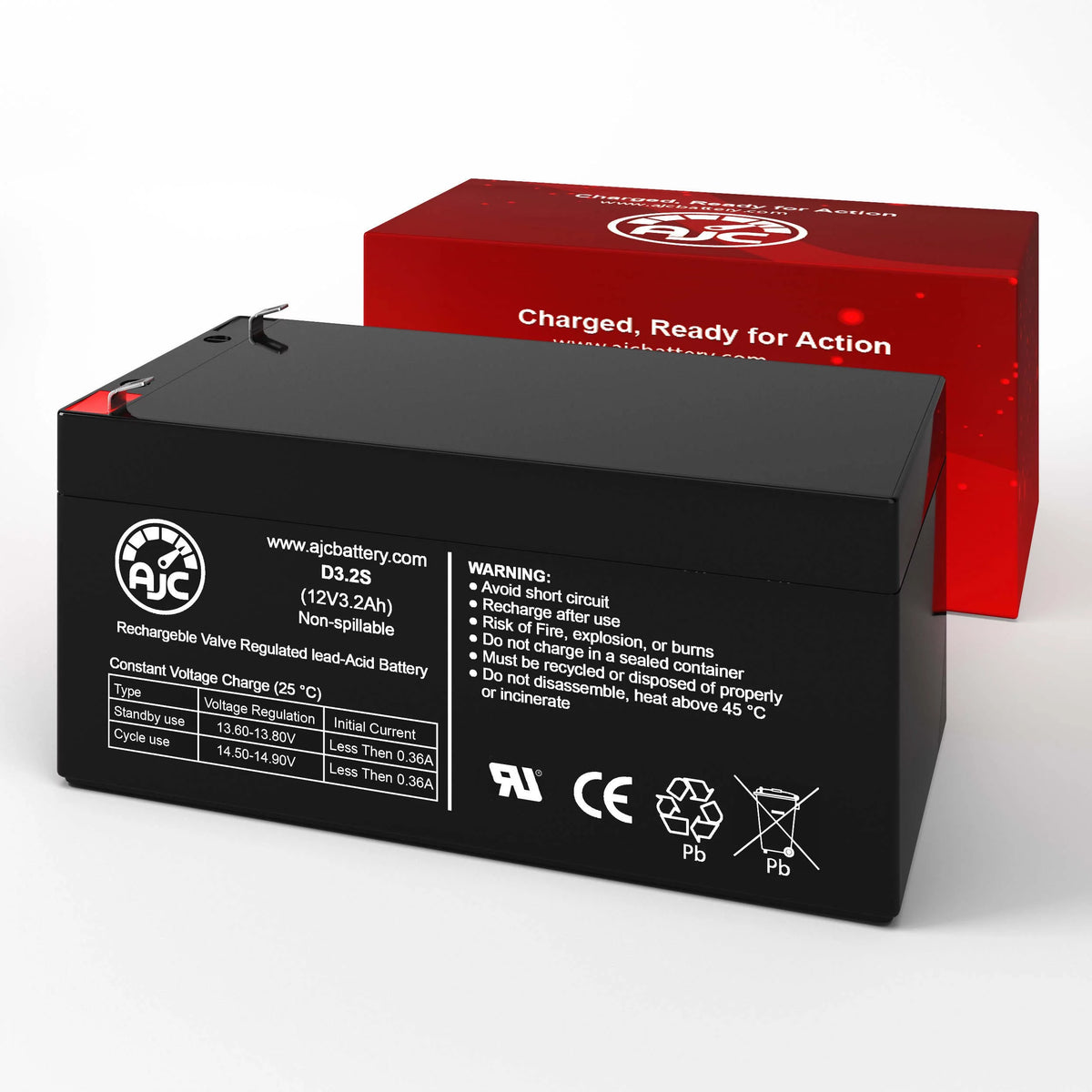 12V 3.2Ah Sealed Lead Acid Battery D845628