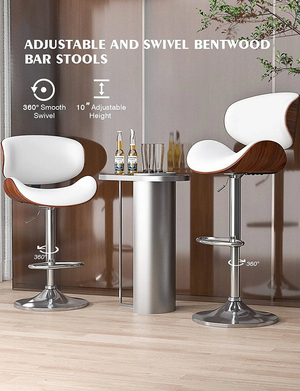 Bentwood Adjustable Height Swivel PU Leather Bar Stools Set of 2 B671520