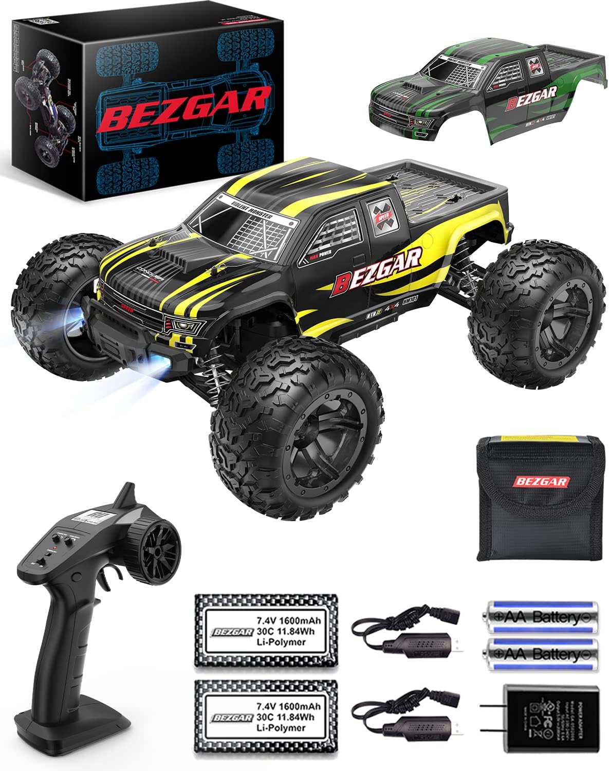 1:10 Scale Remote Control Truck, 4WD Off Road RC Car Crawler with Rechargeable Batteries P54875