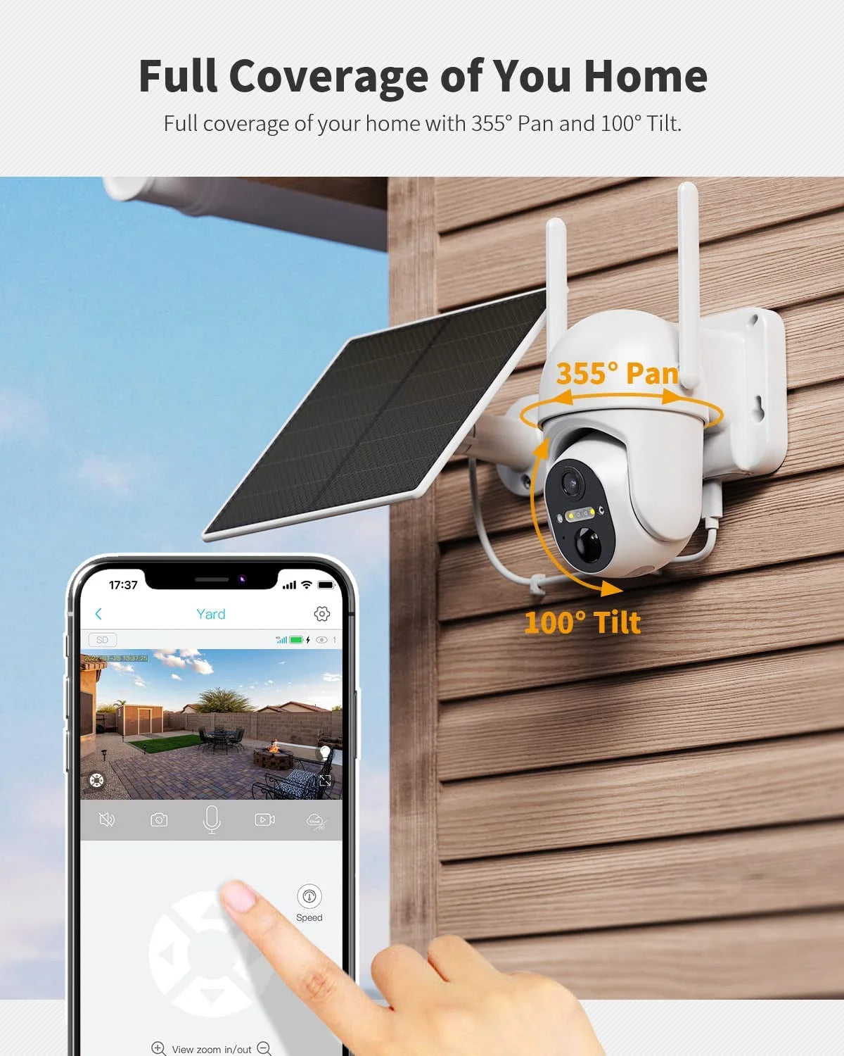 2K Solar Outdoor Security Camera with 360° Live Video Night Vision D512