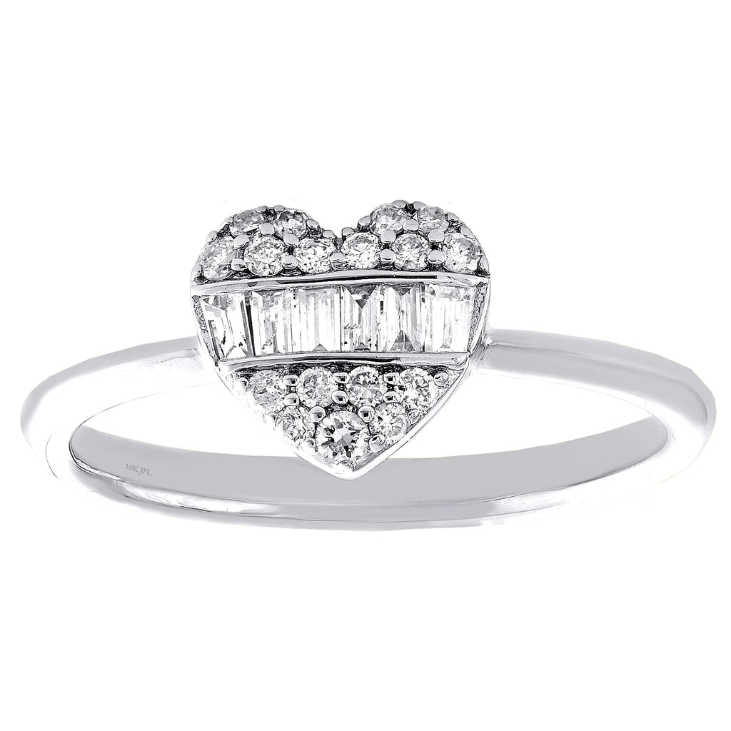 10K White Gold Diamond Domed Heart Ring J151