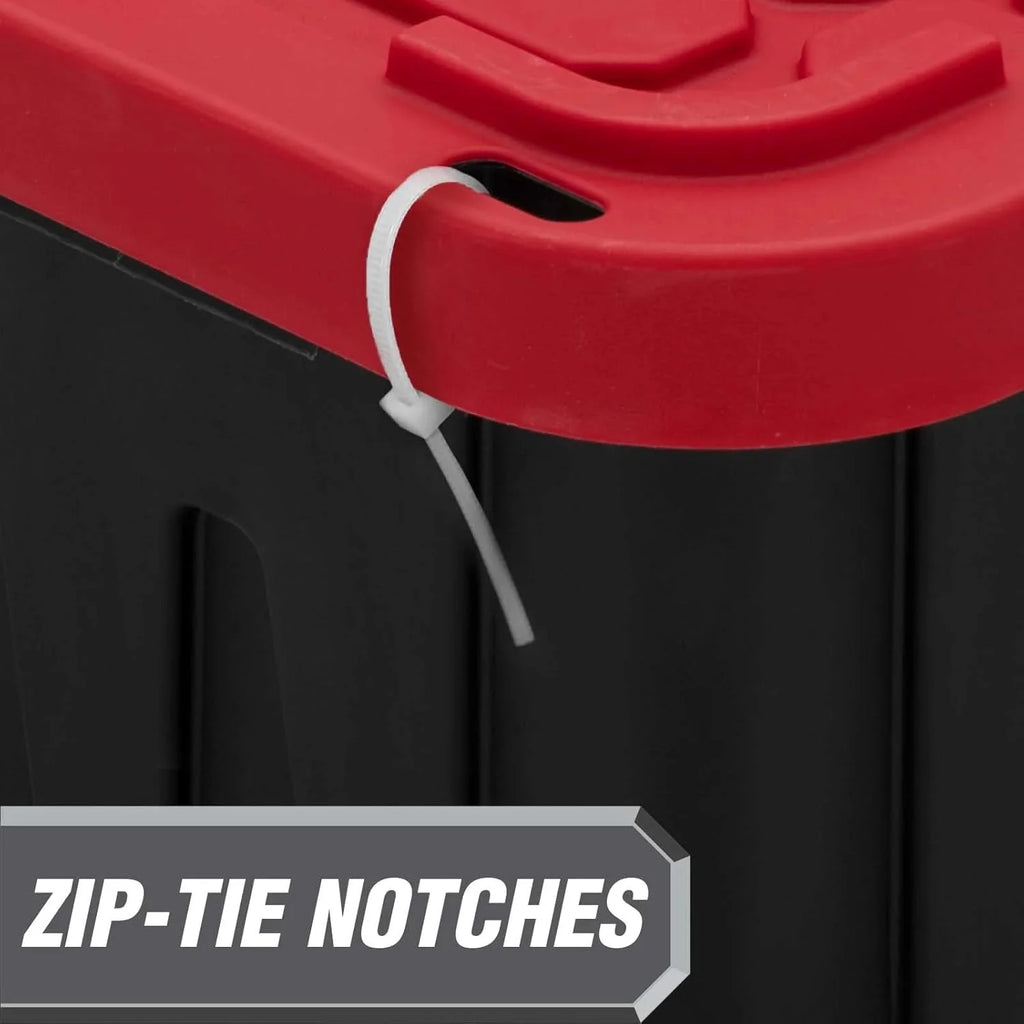 4 Pack 27 Gallon Plastic Storage Container with Snap-On Lid Black and Red O3472