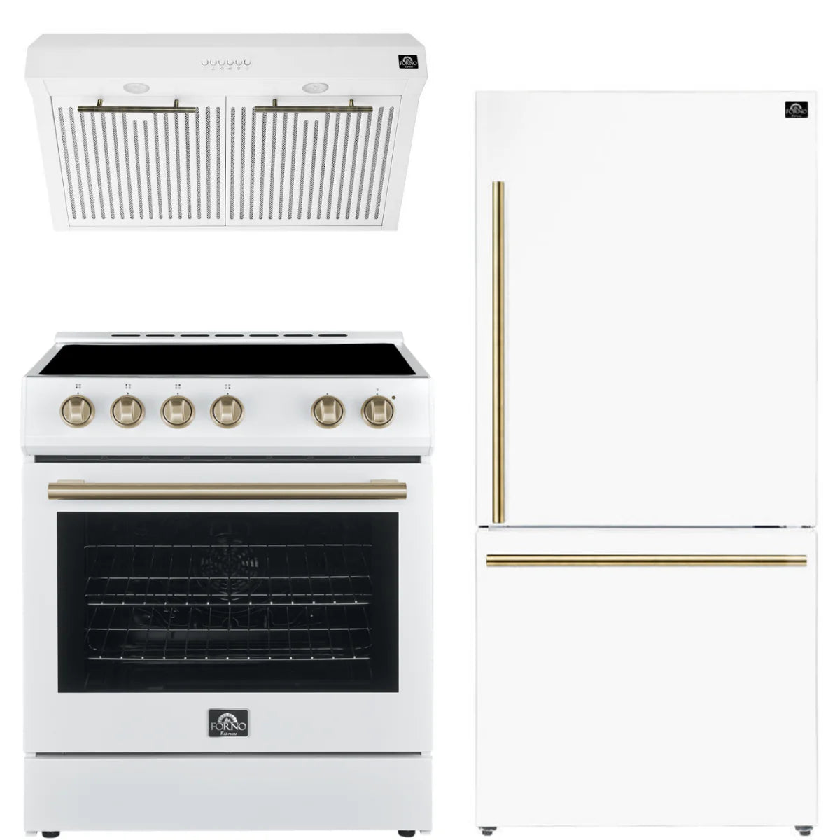 30 Electric Range, Range Hood and Refrigerator in White A65114