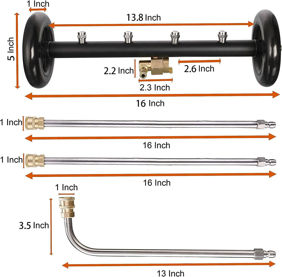 16 Inch Pressure Washer Surface Cleaner with 3 Pieces Extension Wand J7707