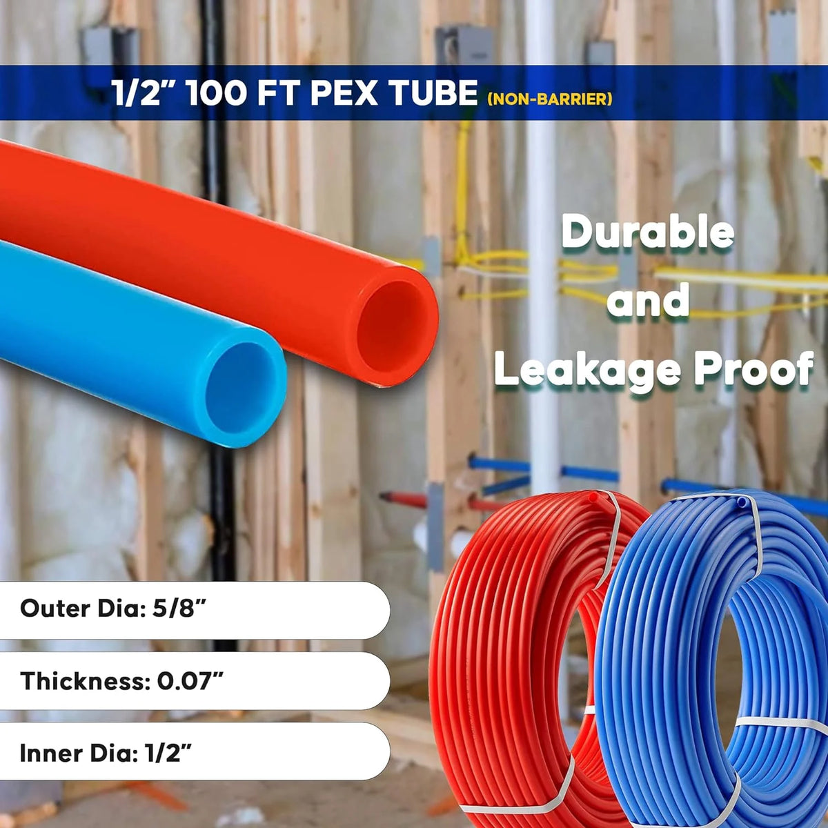 2 Rolls 1/2 Inch X 50 Ft Blue And Red PEX Pipe A52676