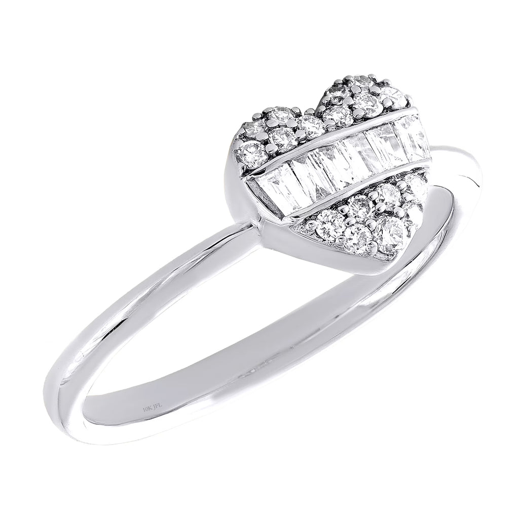 10K White Gold Diamond Domed Heart Ring J151