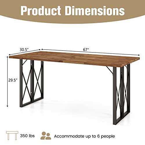 67 Inch Acacia Wood Outdoor Dining Table with Umbrella Hole K5477