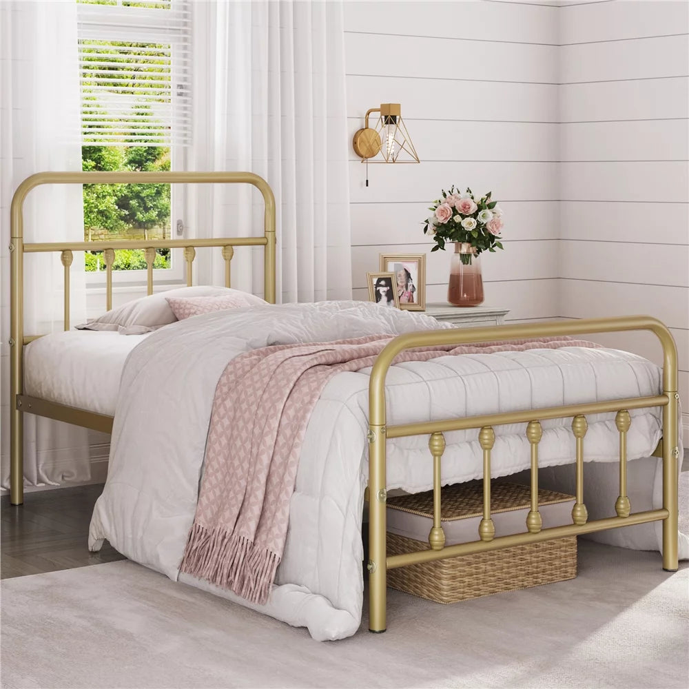 Queen Metal Bed Frame with Headboard & Footboard, White J549