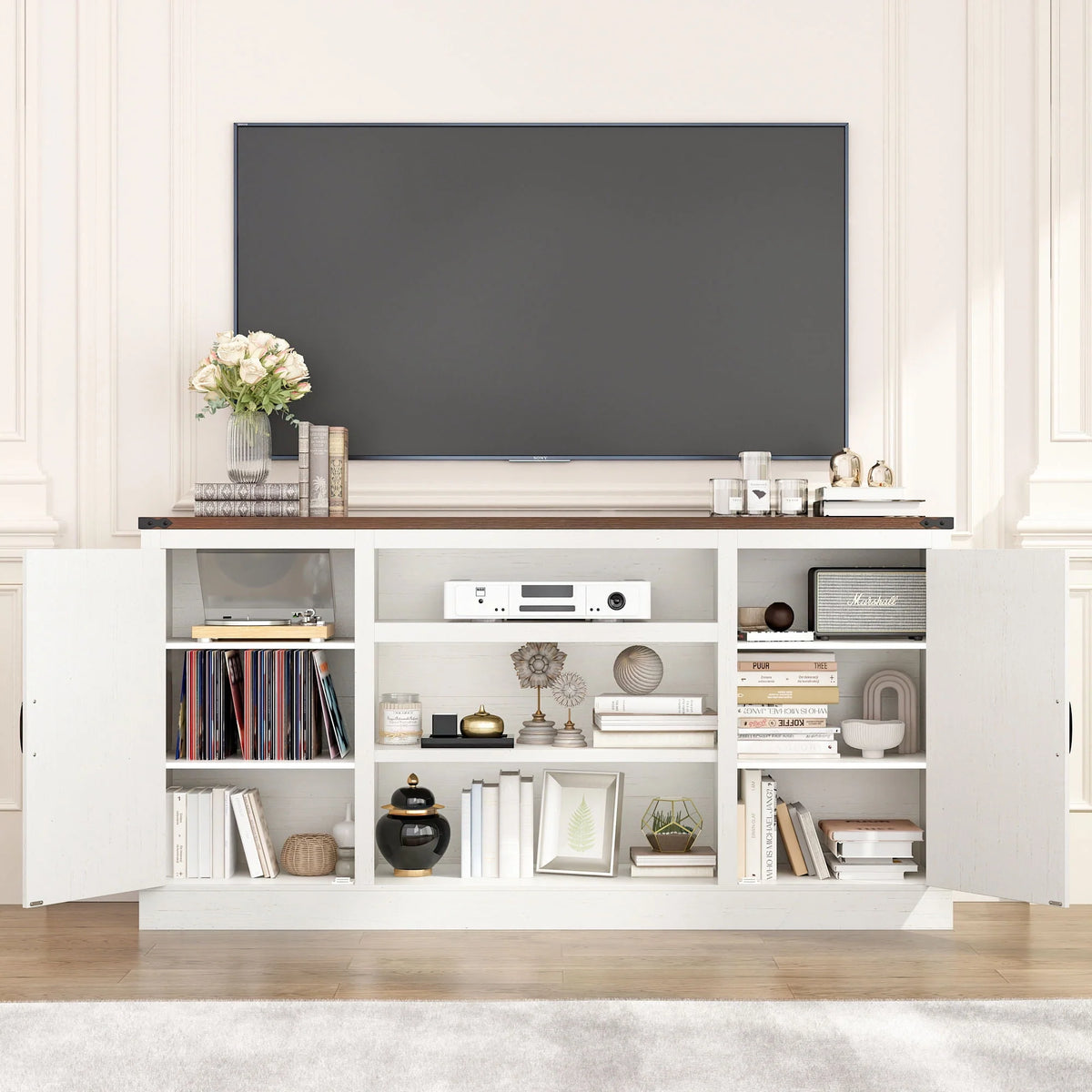 4 Layer Brown Coffee Bar Cabinet with Power Outlet S346135