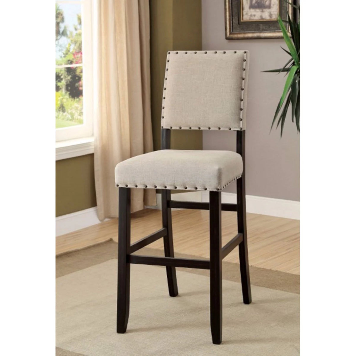 Ivory Linen Bar Chair Set of 2 V4888