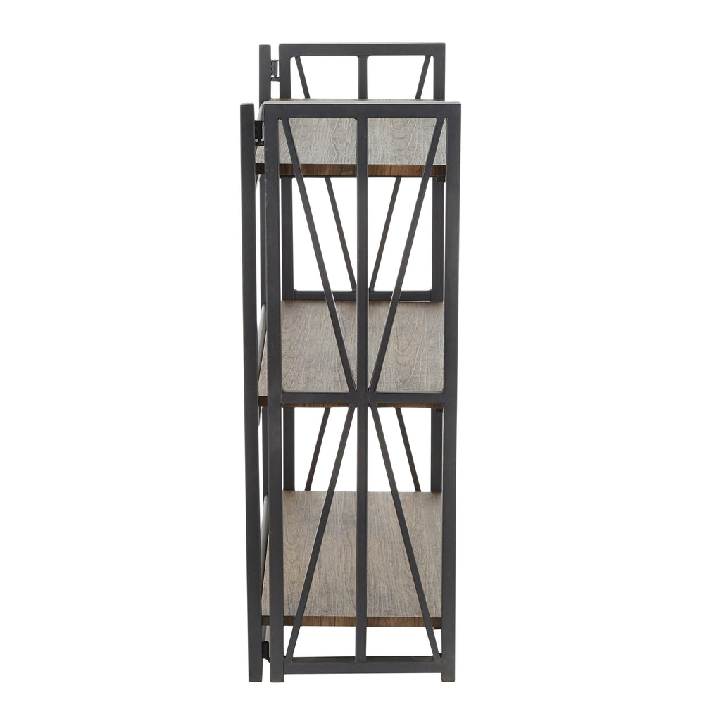 Brown Wood Black Metal Bookcase E8698
