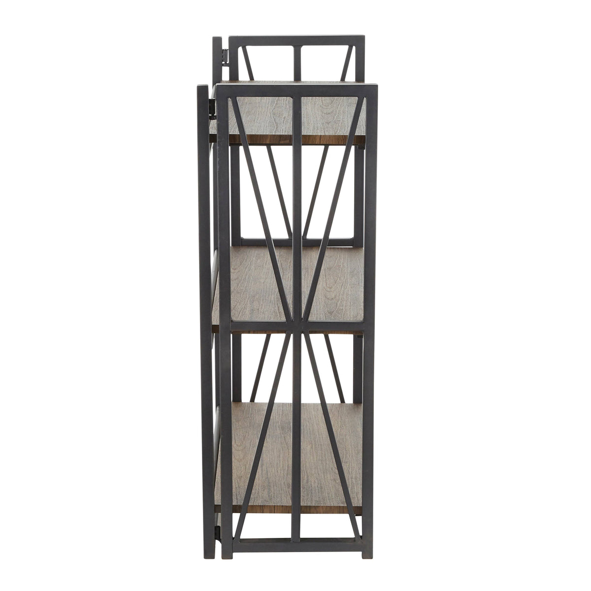 Brown Wood Black Metal Bookcase E8698