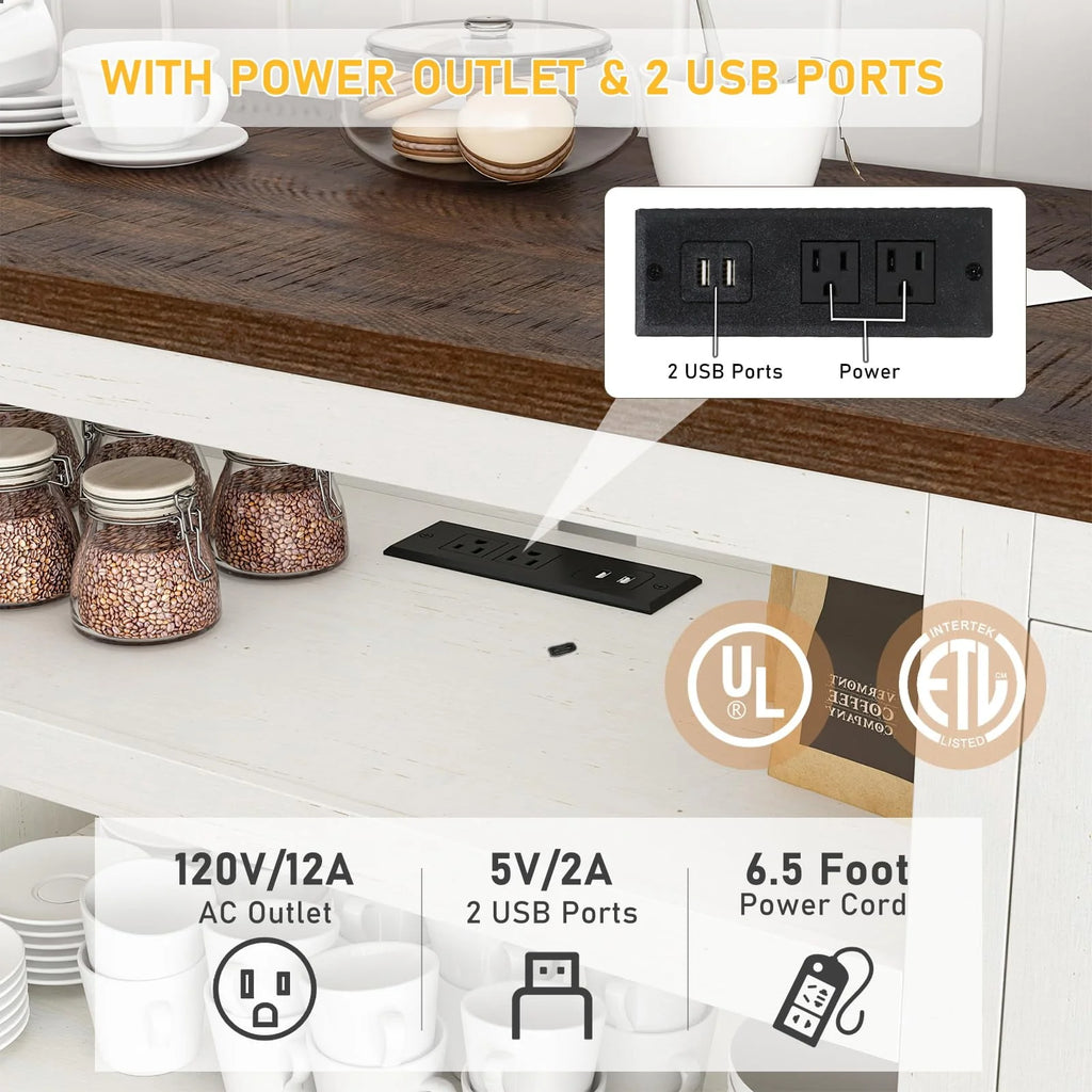 4 Layer Brown Coffee Bar Cabinet with Power Outlet S346135