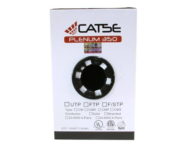 Cat5e Plenum Bulk Ethernet Cable, Cmp UL Listed, Solid Copper UTP, 24 AWG 1000ft White P387206