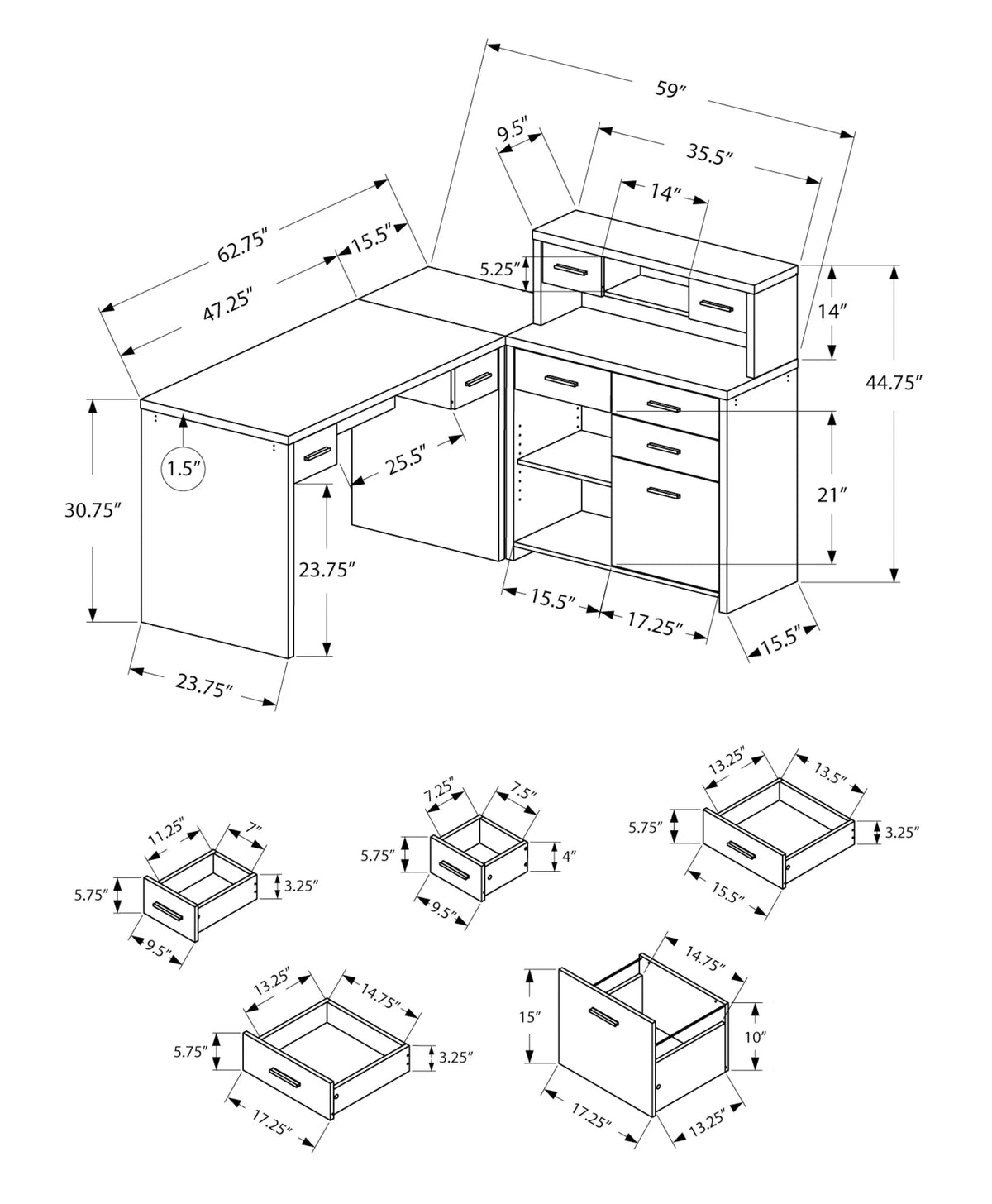 Black And Grey L Shape Computer Desk R9738