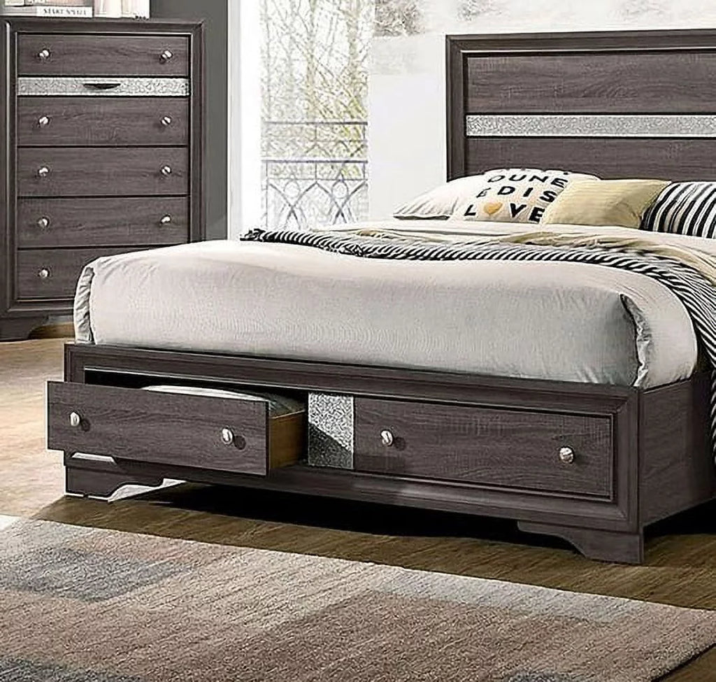 Gray Queen Size Solid Wood Bedroom Furniture 4pc Set L634