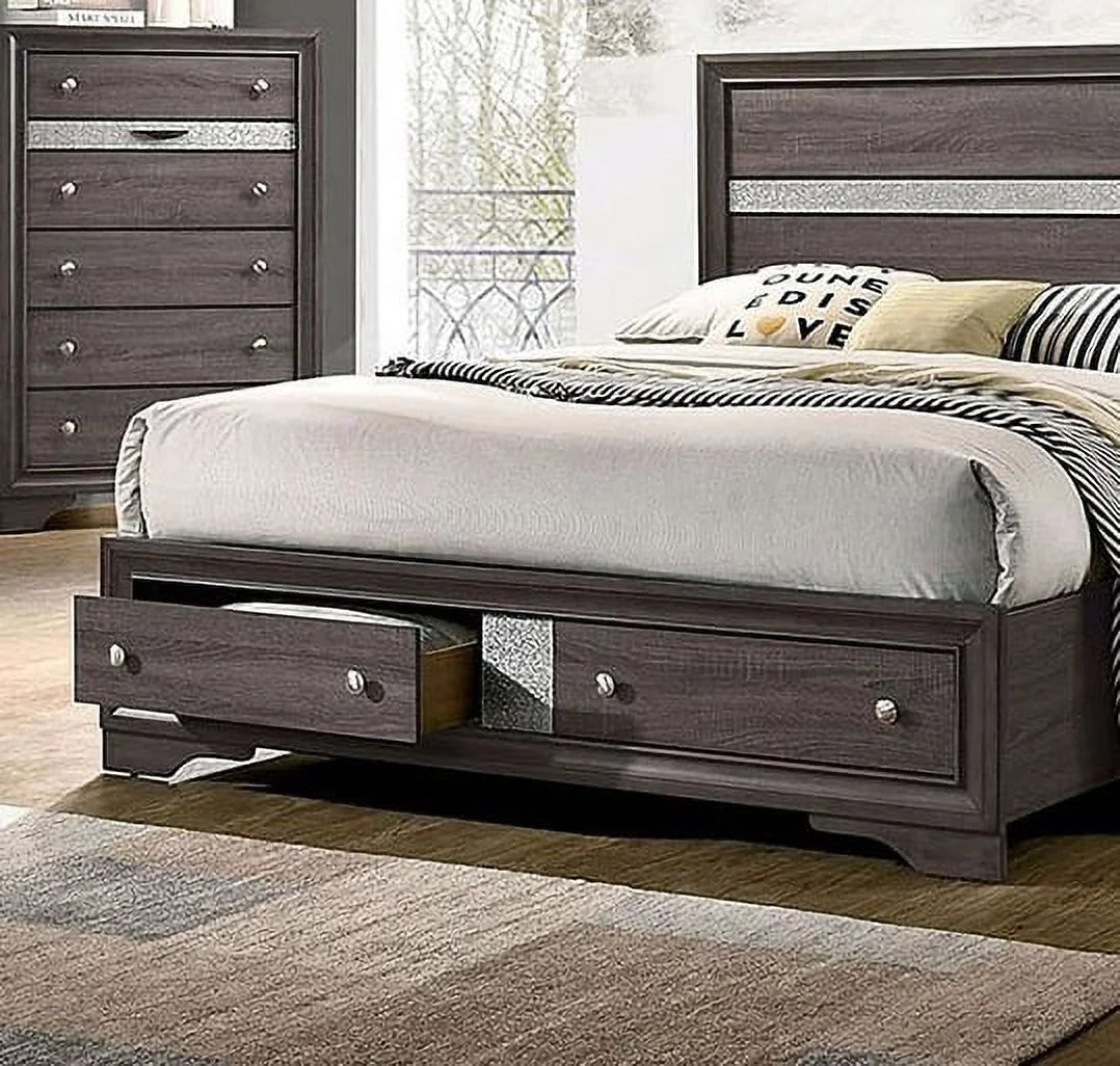 Gray Queen Size Solid Wood Bedroom Furniture 4pc Set L634