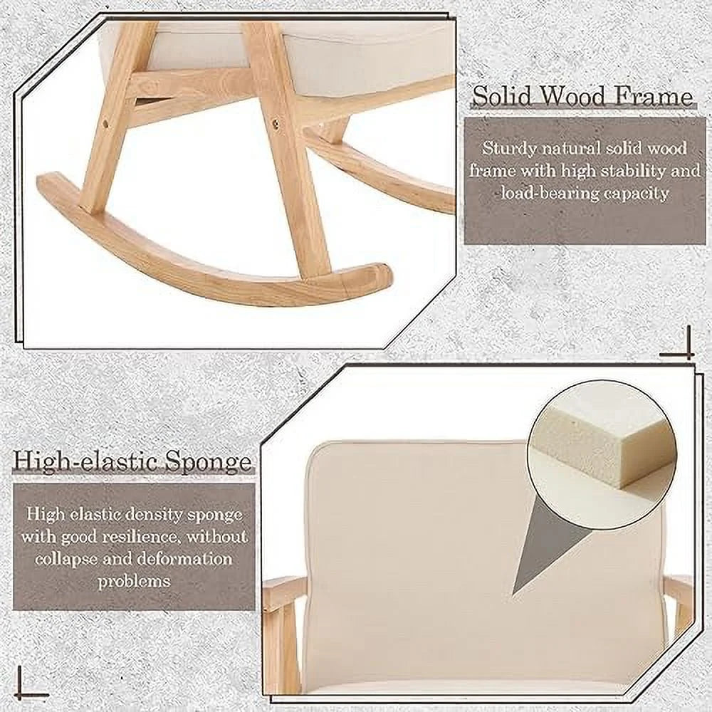 Beige Walnut Upholstered Rocking Chair with Solid Wood E662465