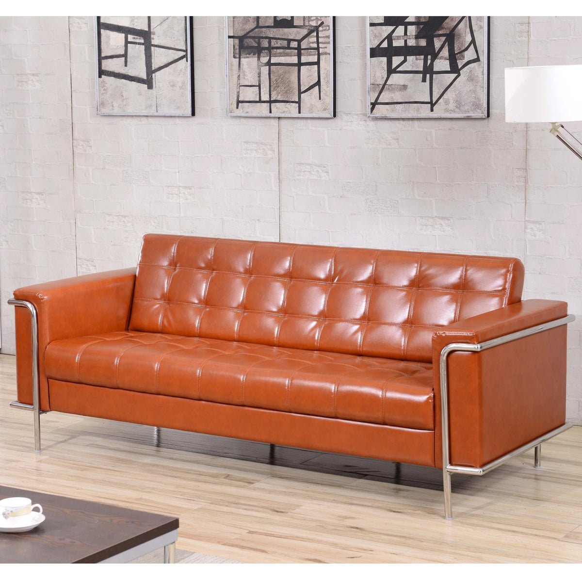 Grey Faux Leather Sofa L5778