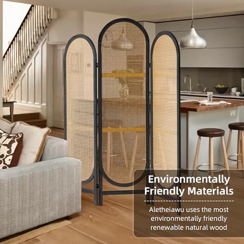 5.9 Ft Tall Hand-Woven Rattan 3 Panels Folding Room Divider J67077
